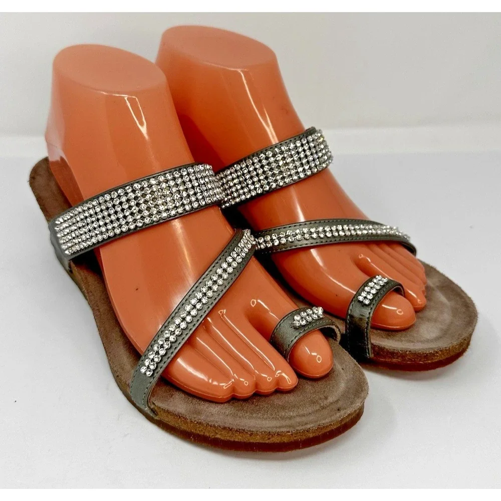 Mephisto Helen Spark Sandals Women 38 US 7.5-8 Rhinestone Studded Leather